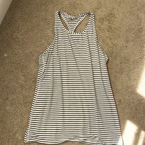Athleta Razor back tank top, navy and white stripes, size small